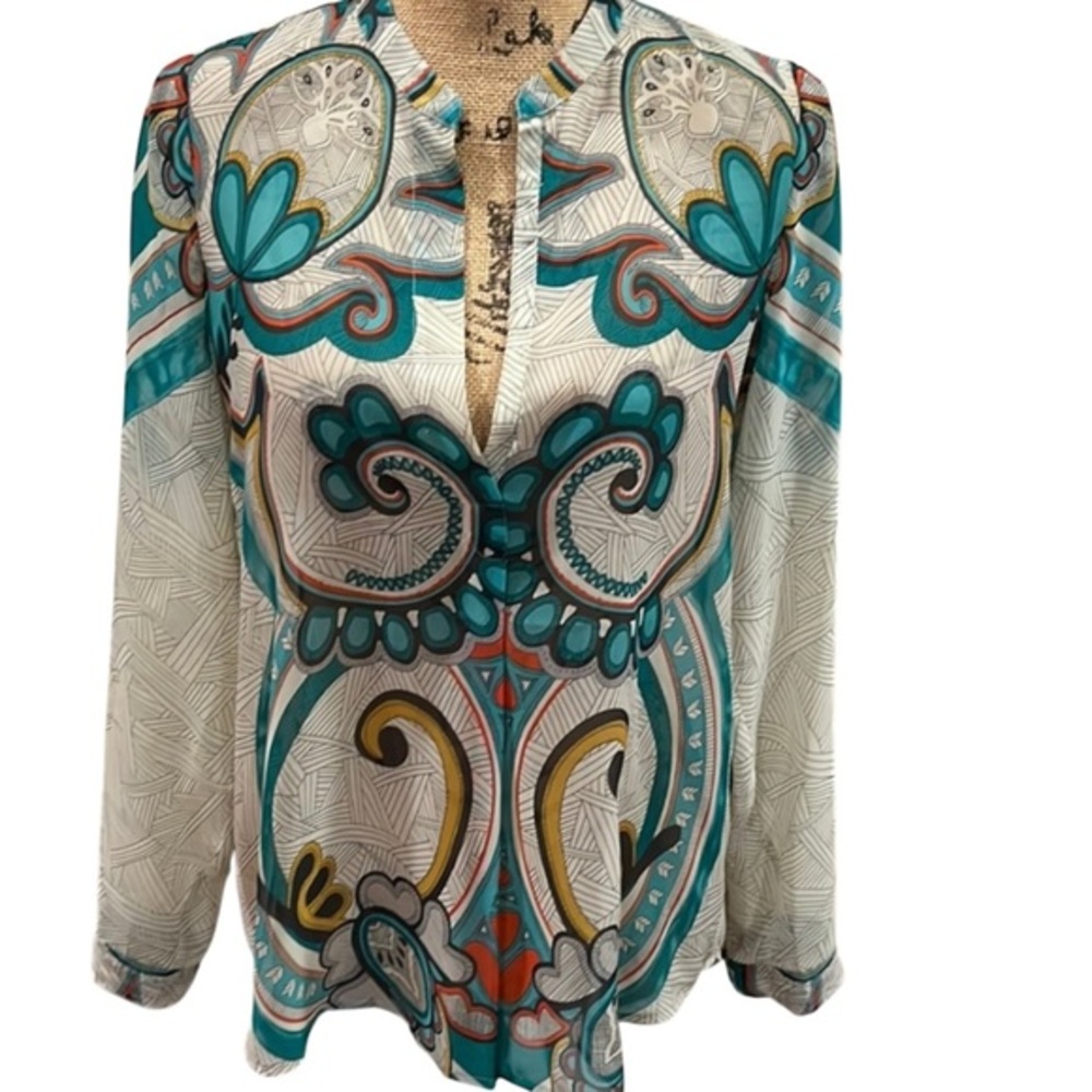 Konrad + Joseph Anthropologie Top Paisley Chiffon V-neck Pullover